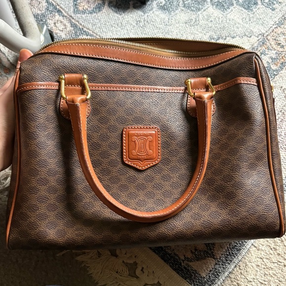 Celine Handbags - Vintage Celine Macadam pattern Boston bag brown coated canvas with leather trim